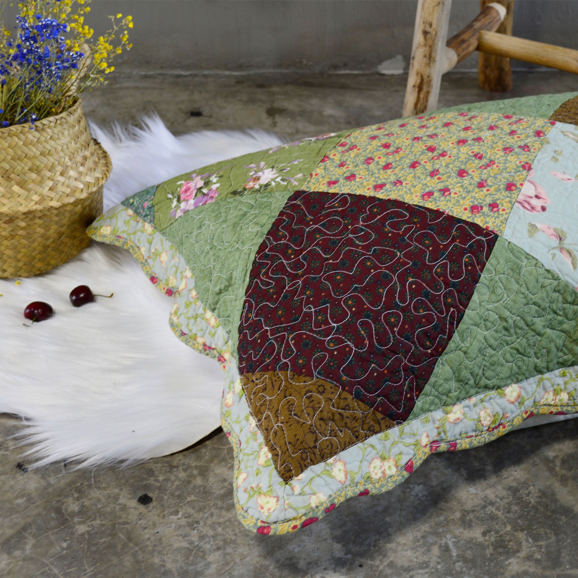 Mintorai 100% Cotton Summer Floral Paisley King Size Quilt Pillow Sham, Boho Style, Multi Greens, Room Decor, Graduation Gifts