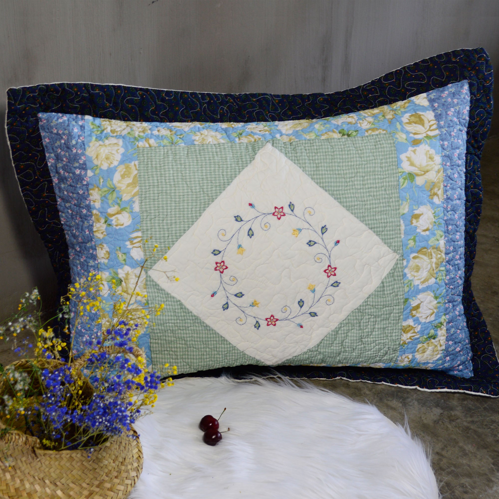 Mintorai Cotton Coastal Blue Pillow Sham, Boho Style