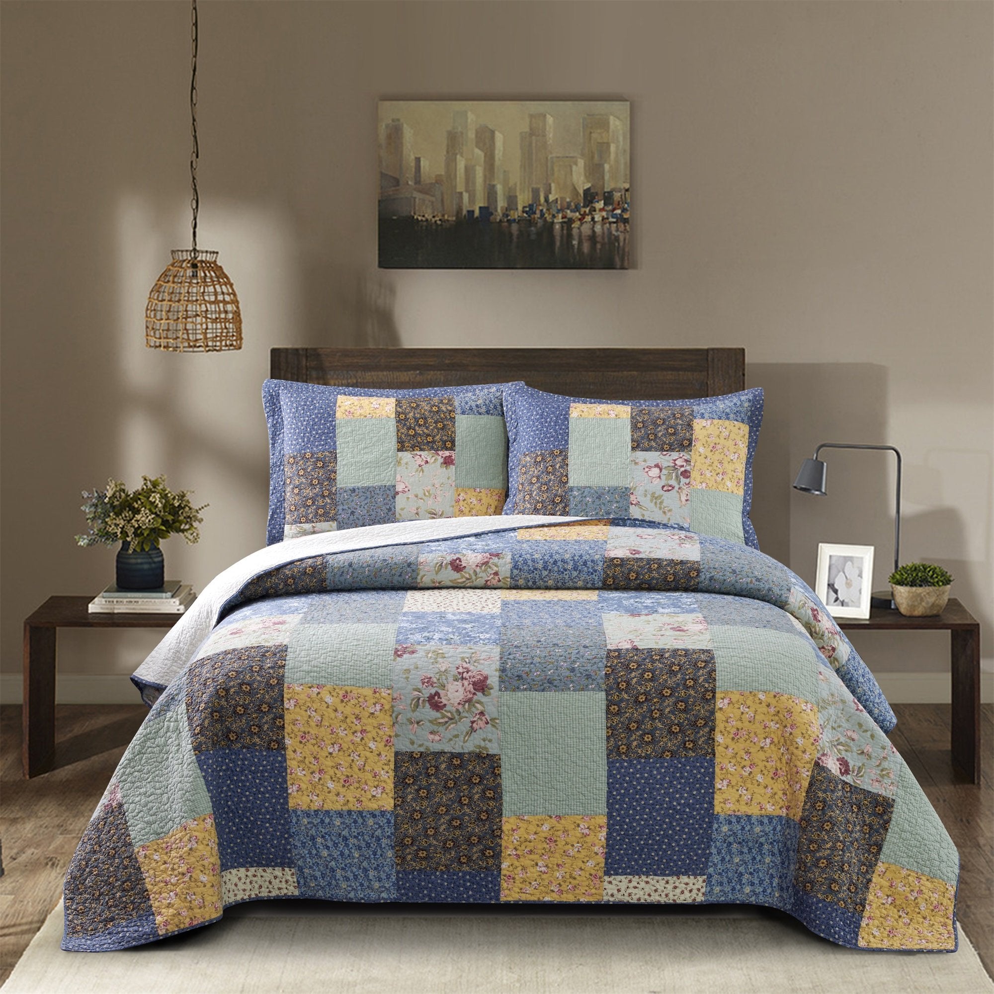 Luxury - Boho Quilt with Decorative Print Patchwork Design, Cotton Soft Bedding - Mintorai