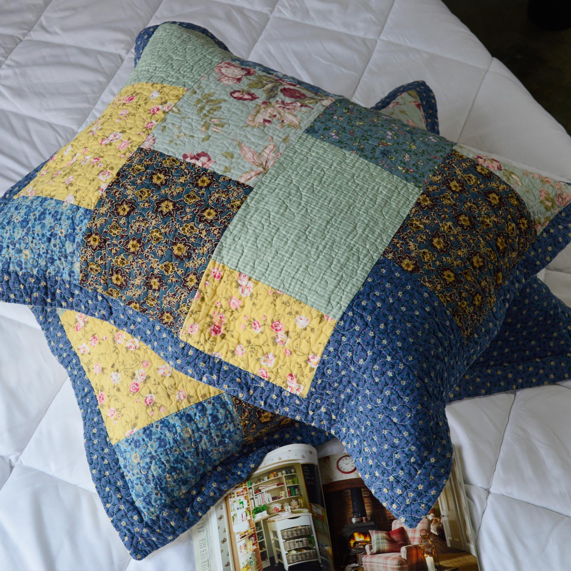 Mintorai 100% Cotton Boho Style Summer King Size Quilt Pillow Sham, Multi-Blue, Room Decor, Graduation Gifts