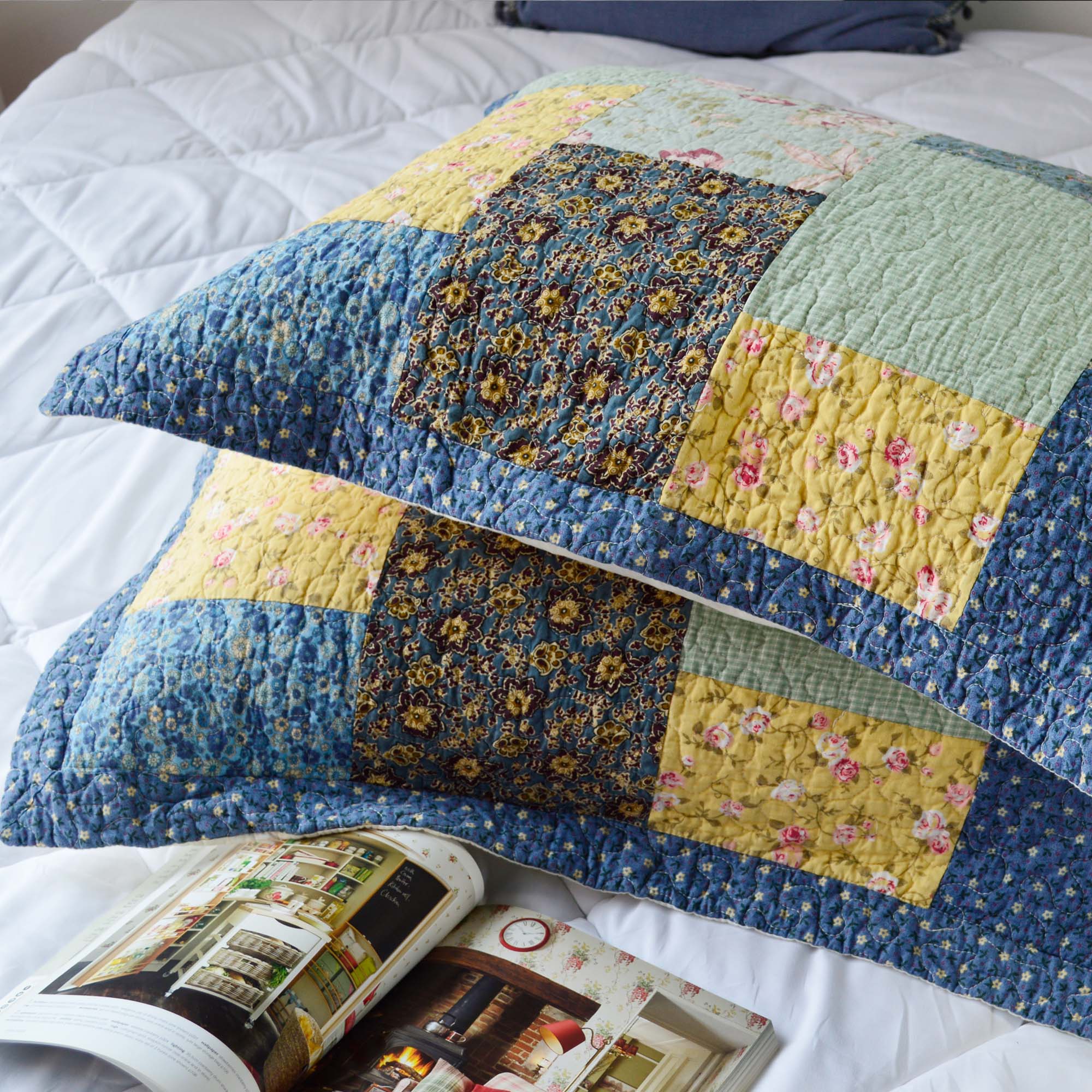 Mintorai 100% Cotton Boho Style Summer King Size Quilt Pillow Sham, Multi-Blue, Room Decor, Graduation Gifts