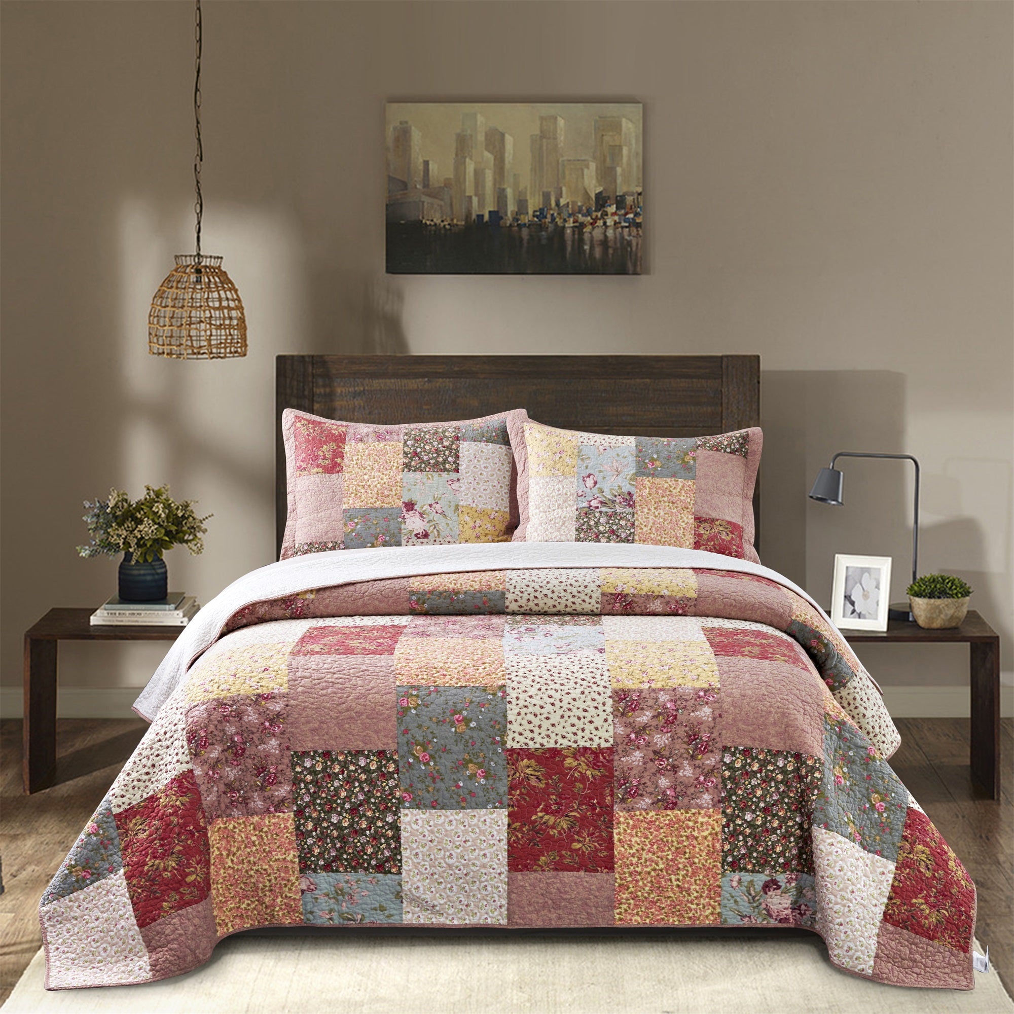 Luxury - Boho Quilt with Decorative Print Patchwork Design, Cotton Soft Bedding - Mintorai