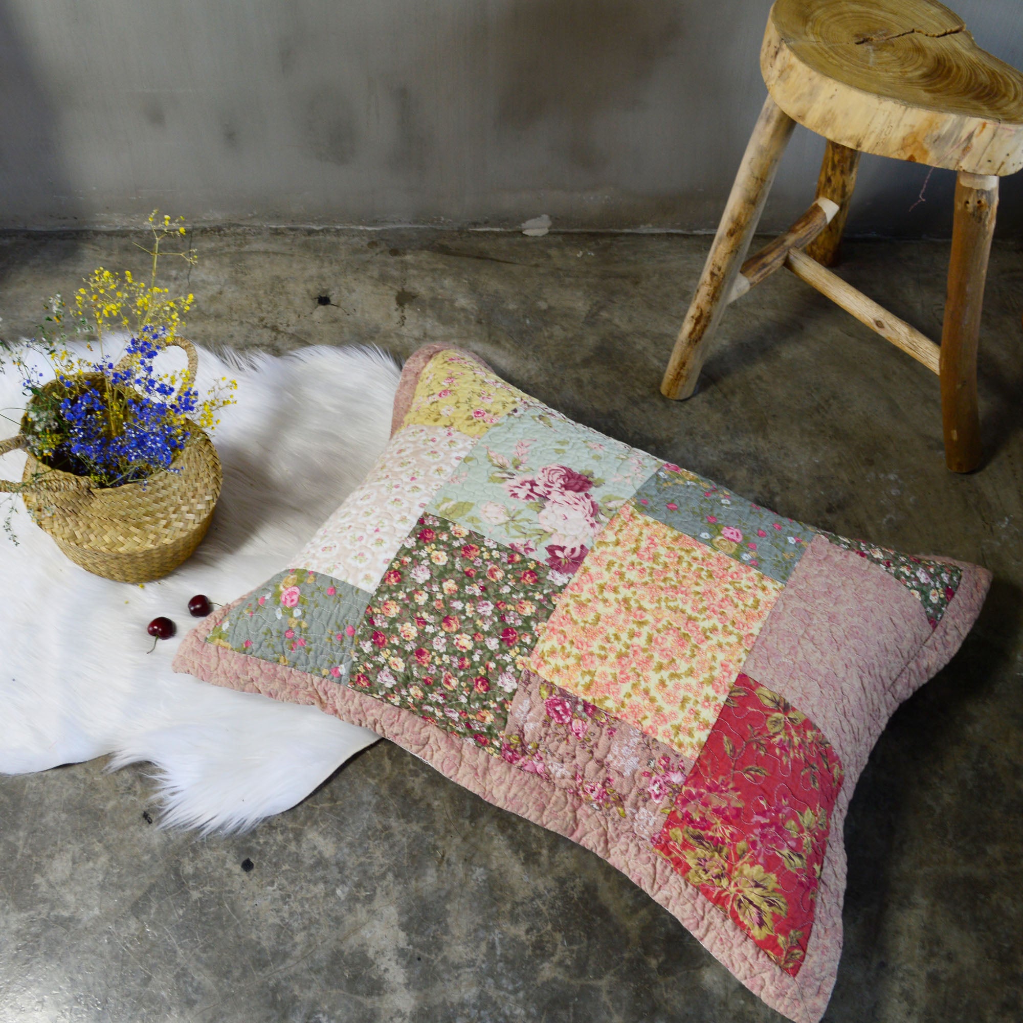 Mintorai 100% Cotton Summer Royal Garden Floral King Size Pillow Sham, Boho Style, Yellow and Pink, Room Decor, Graduation Gifts