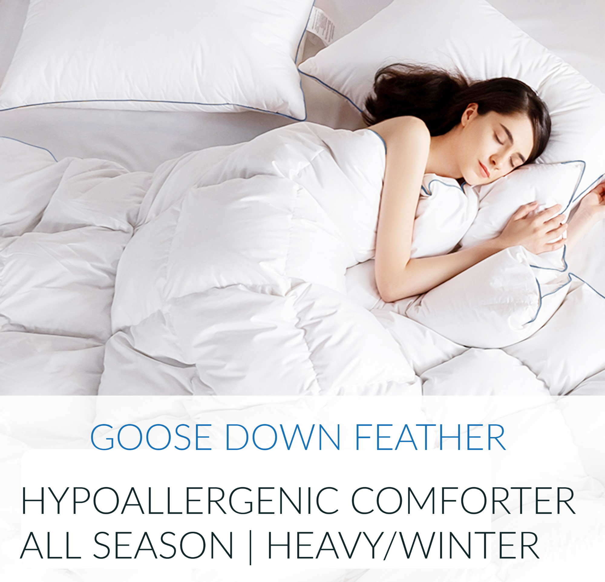 Mintorai Ultra Soft Blue Piped Edge Warm Winter Heavy Weights Down Comforter, White