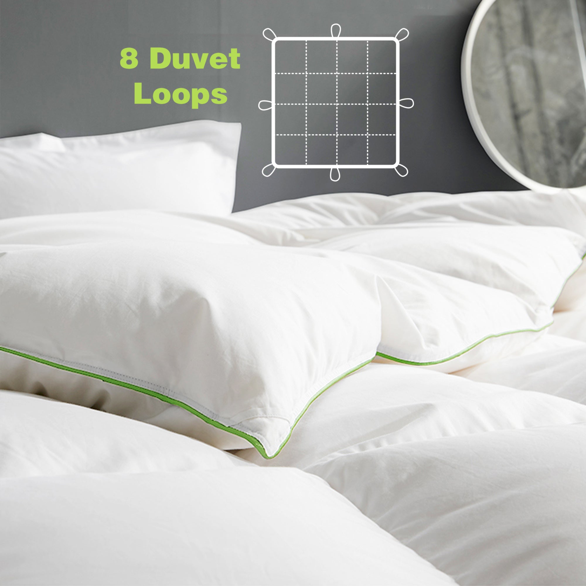 Mintorai Ultra Soft Green Piped Edge Warm Heavy Weights Down Comforter, White, Room Decor, Graduation Gifts