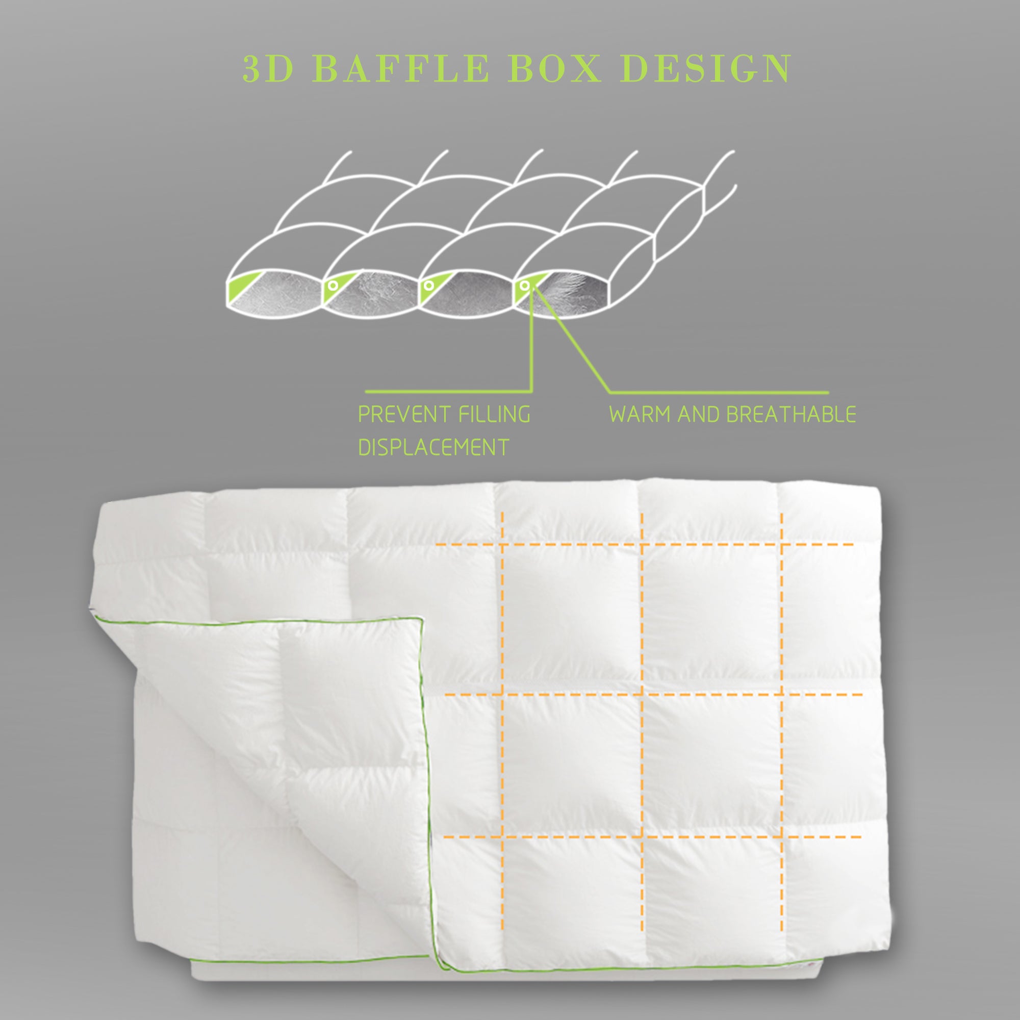 Mintorai Ultra Soft Green Piped Edge Warm Heavy Weights Down Comforter, White, Room Decor, Graduation Gifts