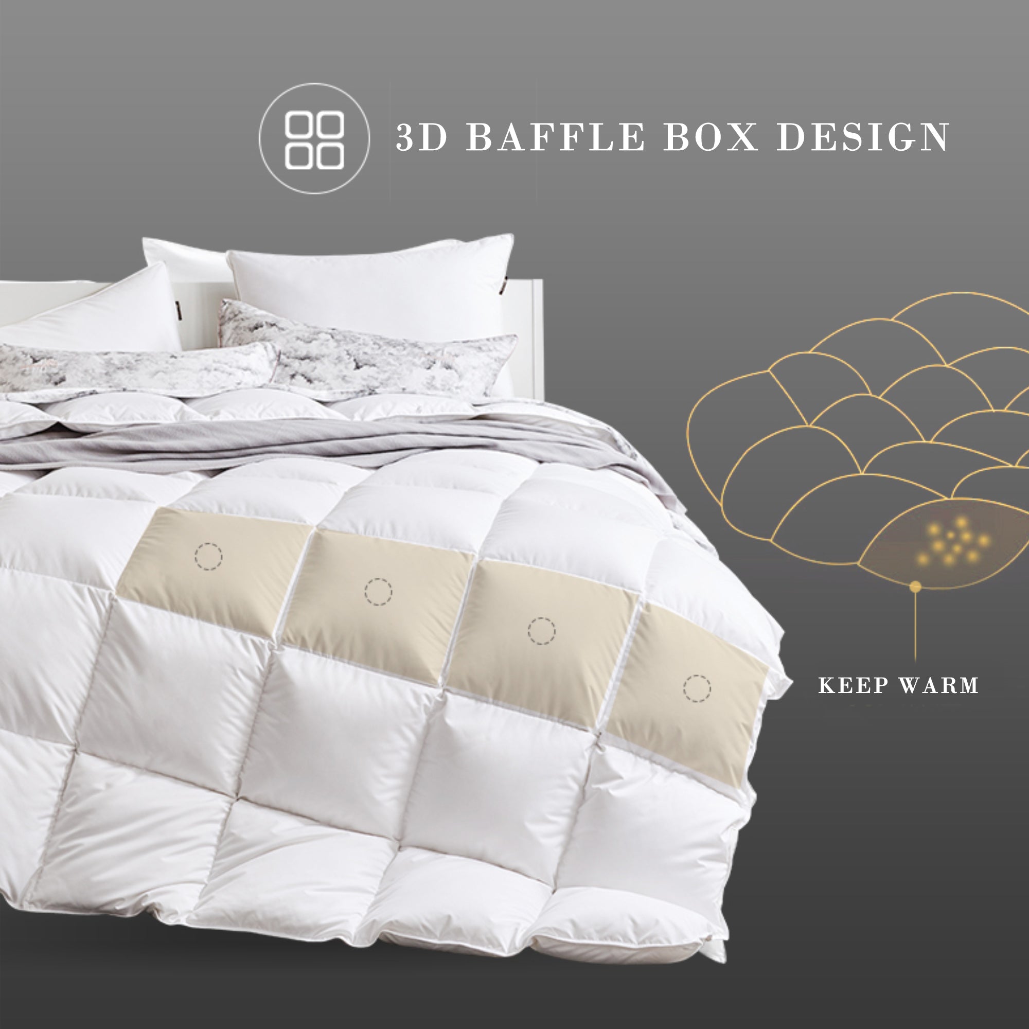 Mintorai Ultra Soft Cotton Plush Gray Piped Edge Down Comforter, White