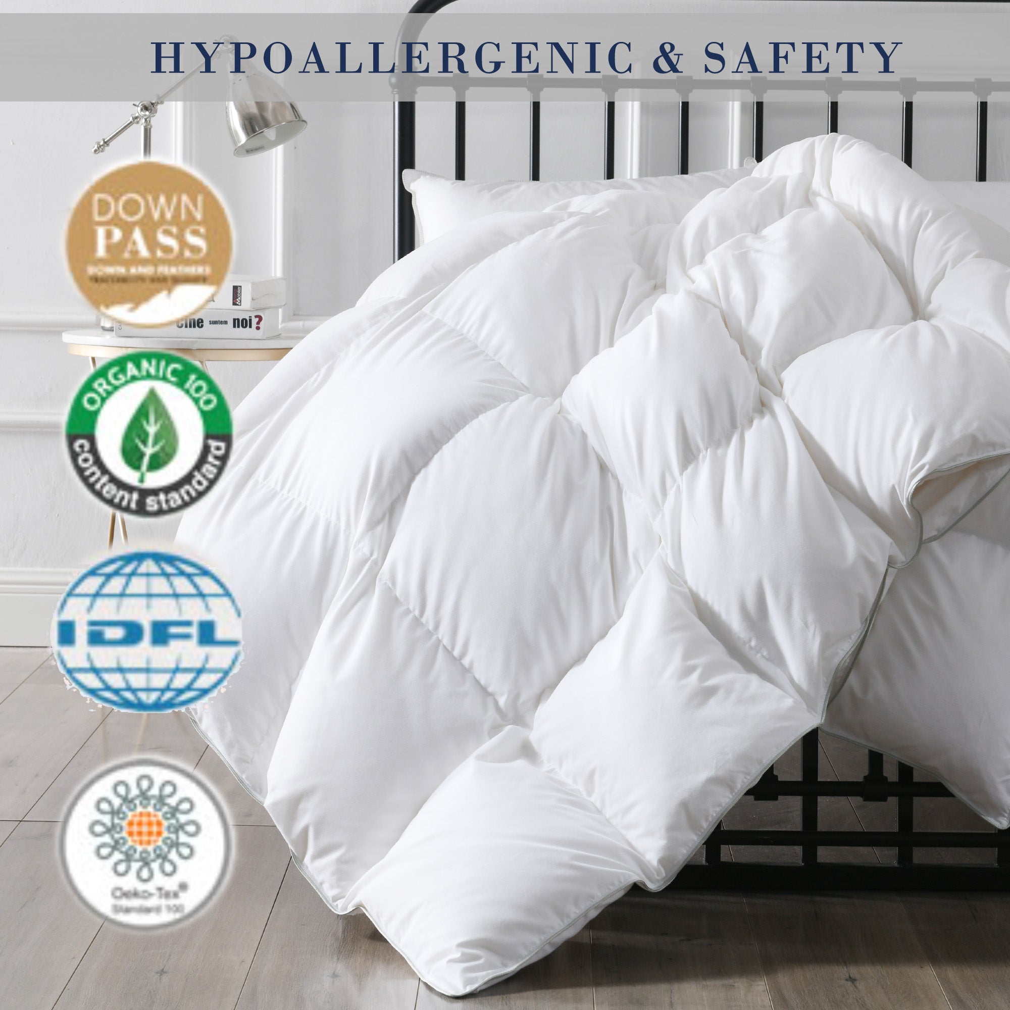 Mintorai Ultra Soft Cotton Plush Gray Piped Edge Down Comforter, White