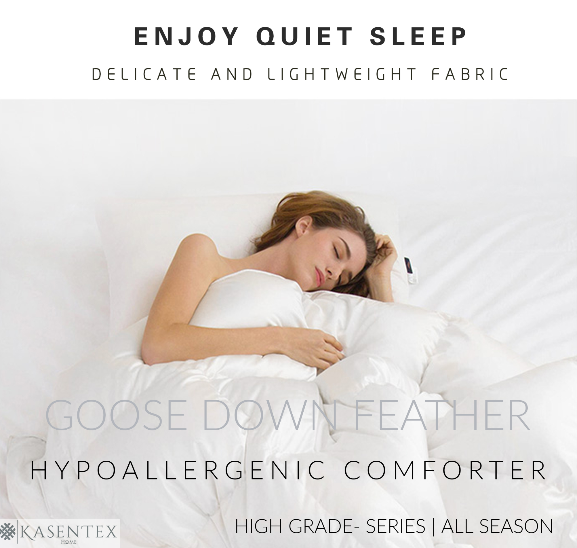 Mintorai Ultra Soft Cotton Plush Gray Piped Edge Down Comforter, White