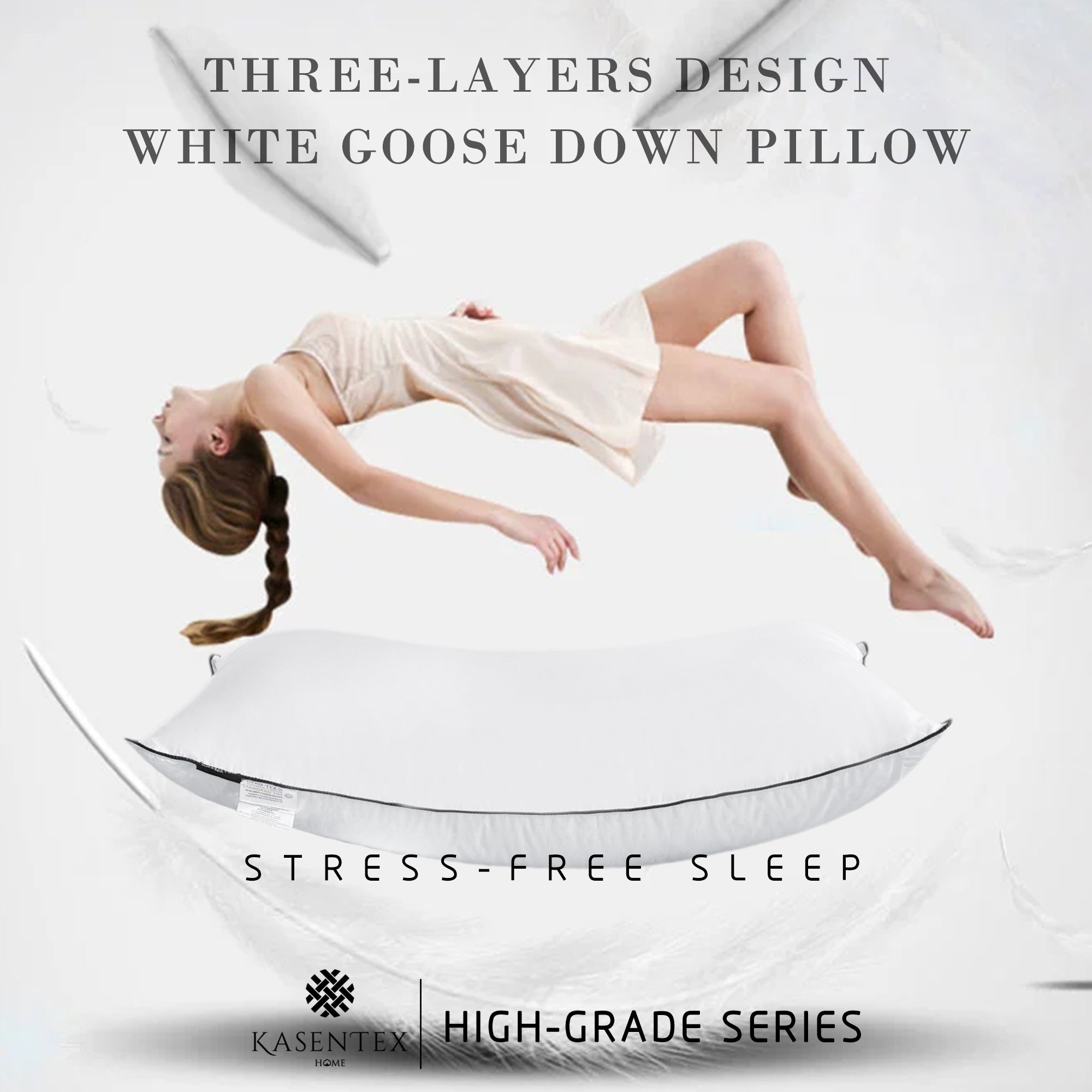 Mintorai 100% Cotton Summer Plush King Goose Down Feather Pillow for Bed, White