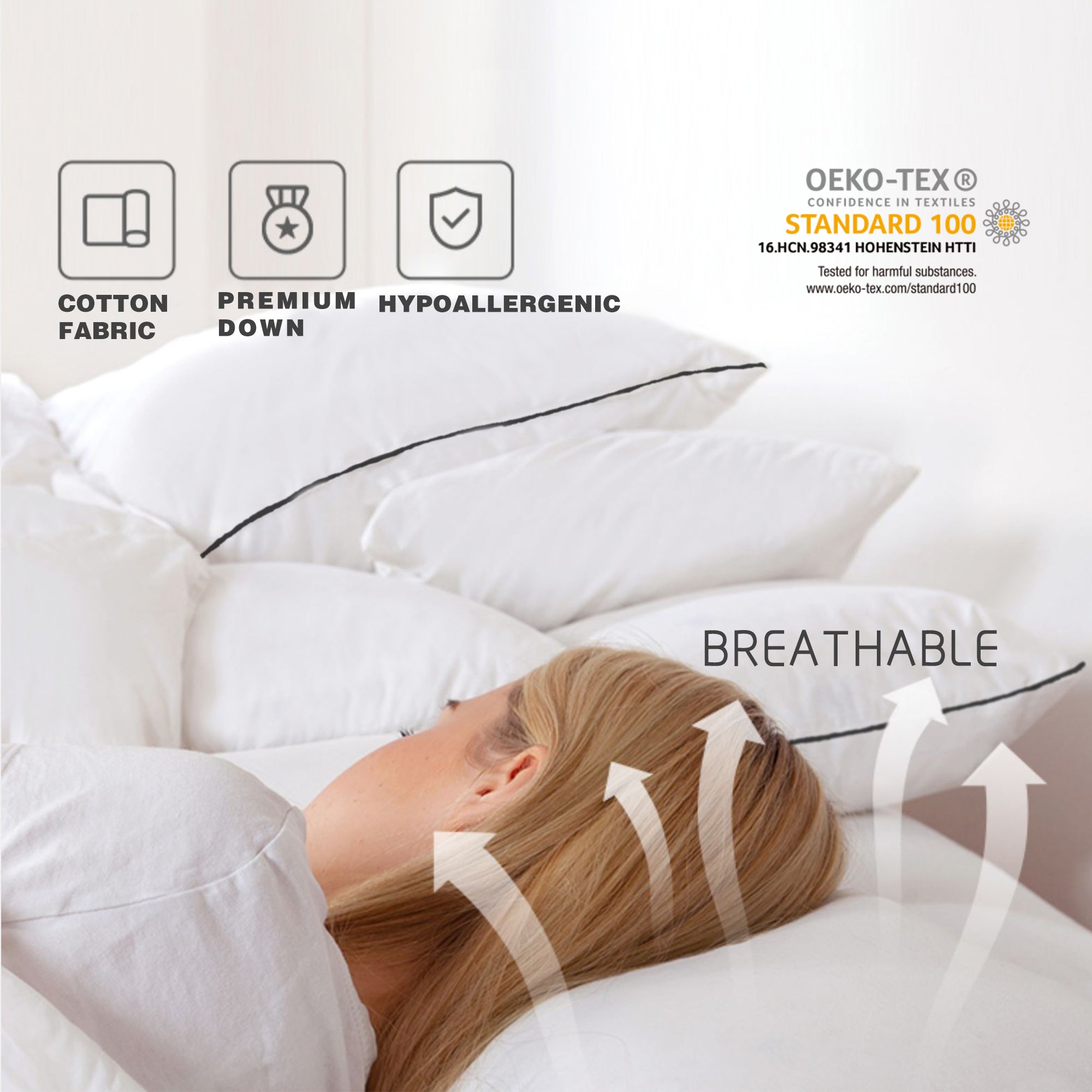 Mintorai 100% Cotton Summer Plush King Goose Down Feather Pillow for Bed, White