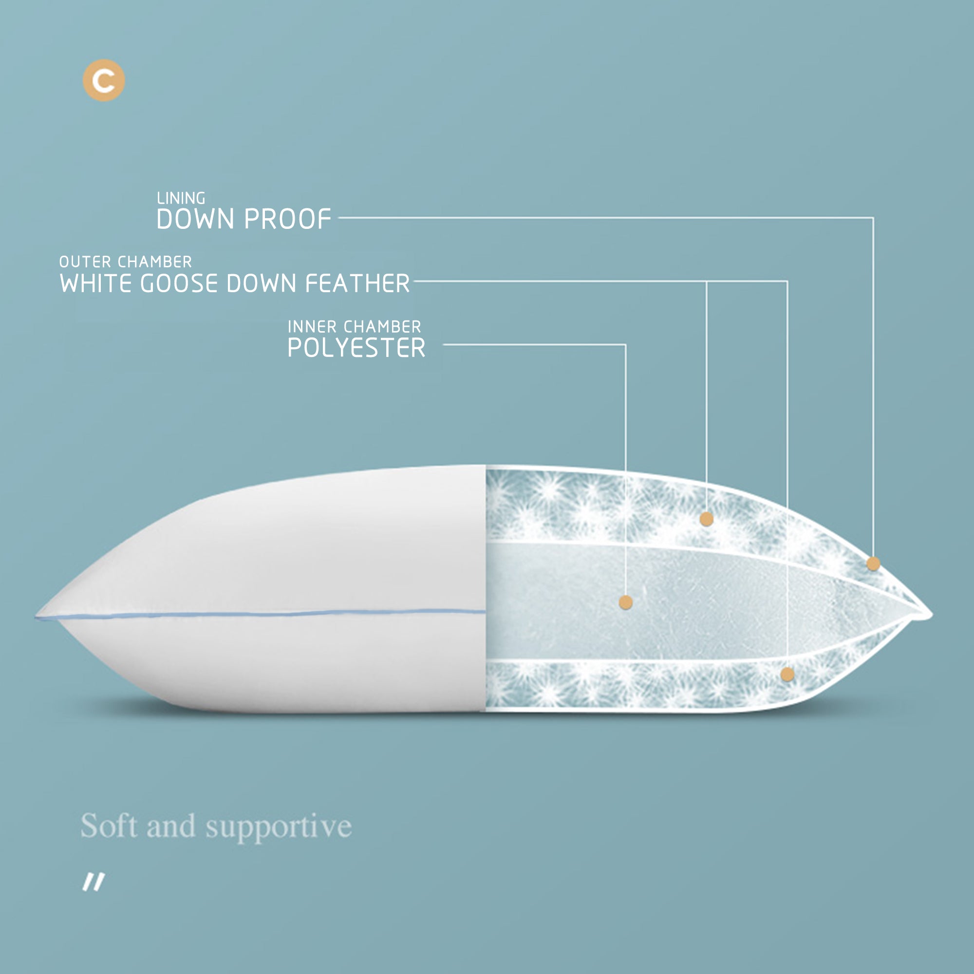 Mintorai Silky Blue Piped Edge King Goose Down Feather Pillow for Bed, White