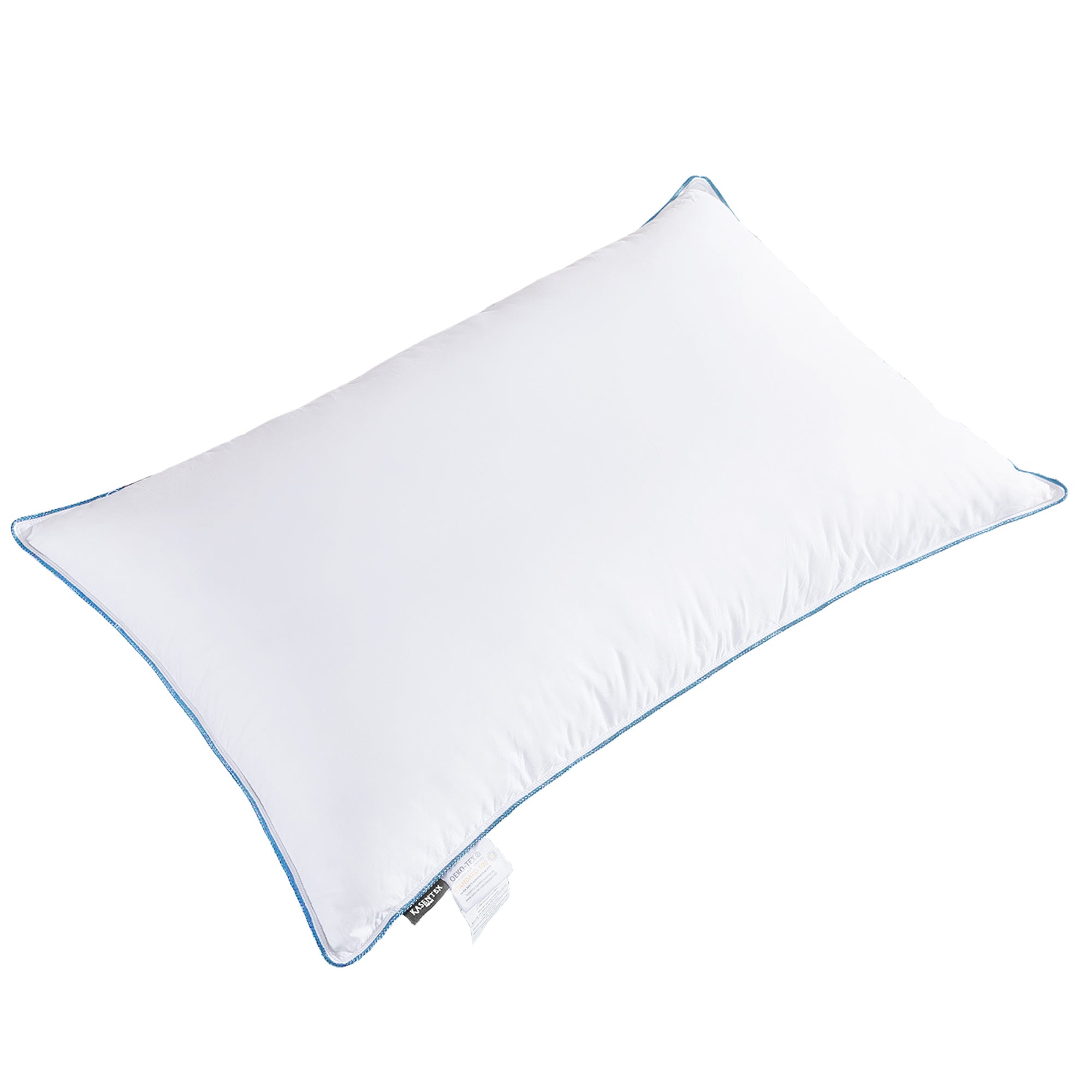 Mintorai Silky Blue Piped Edge King Goose Down Feather Pillow for Bed, White