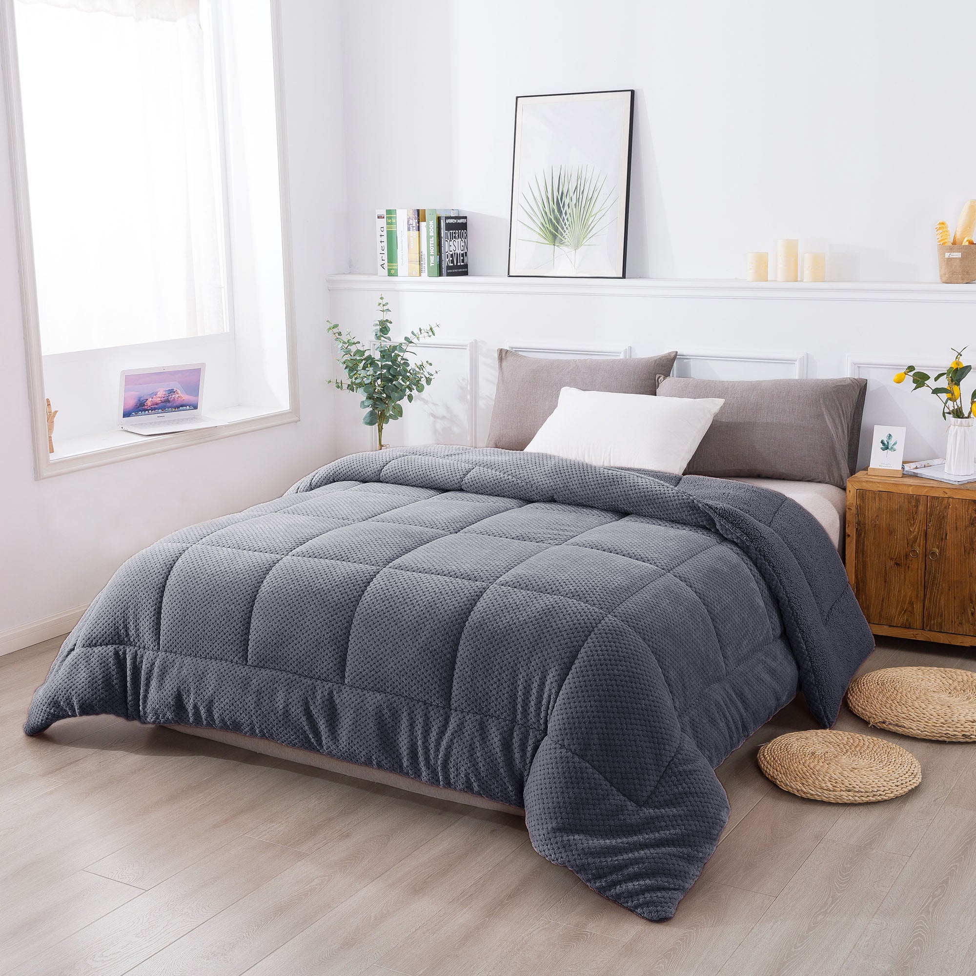 soft sherpa comforter warm Mintorai ugg dark grey
