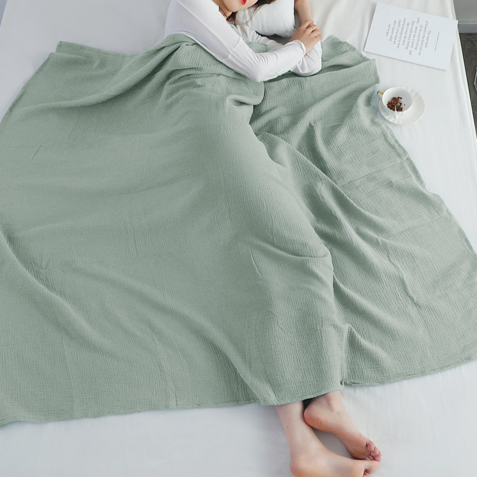 Mintorai 100% Cotton Soft Lightweight Summer Blanket, Turquoise or Sage