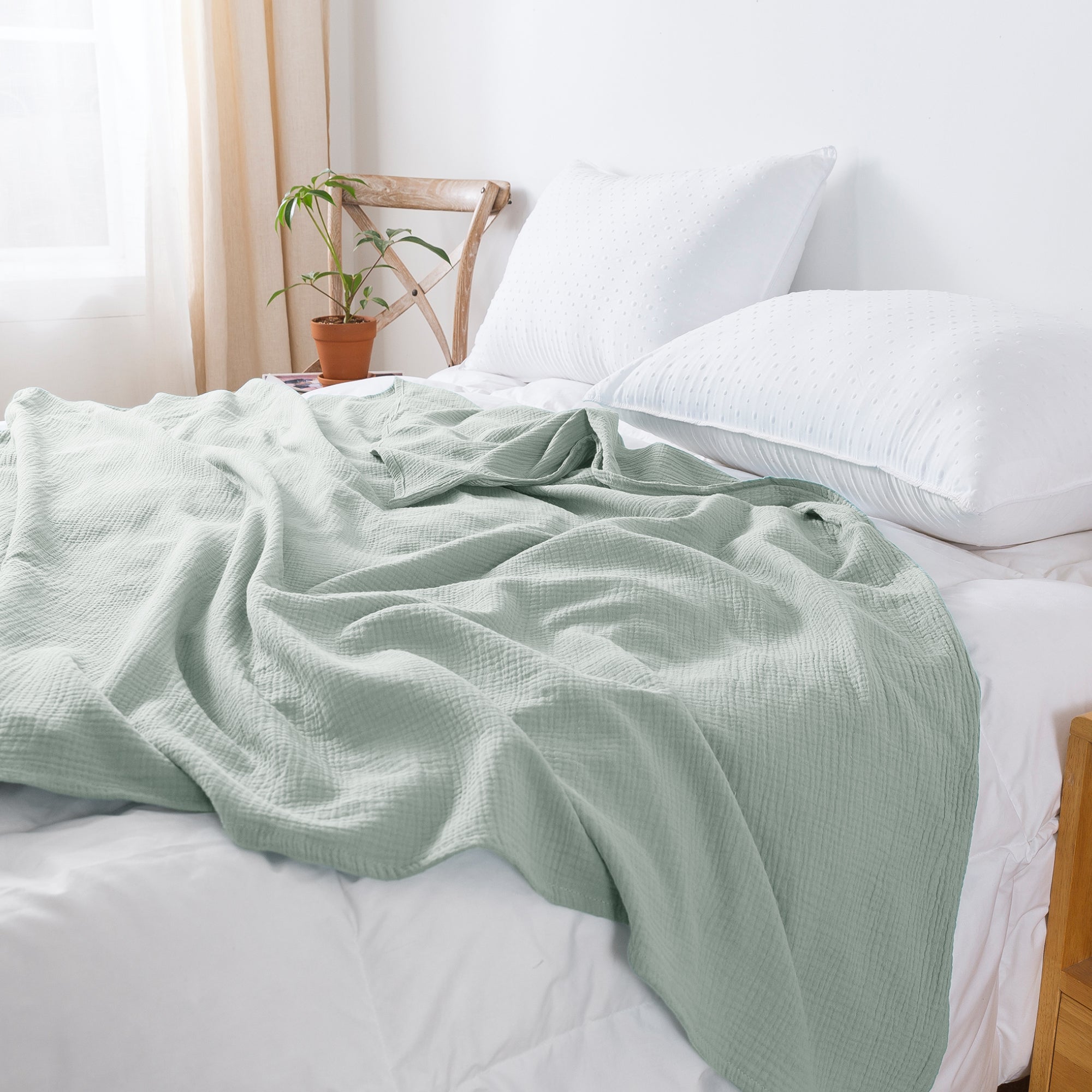 Mintorai 100% Cotton Soft Lightweight Summer Blanket, Turquoise or Sage