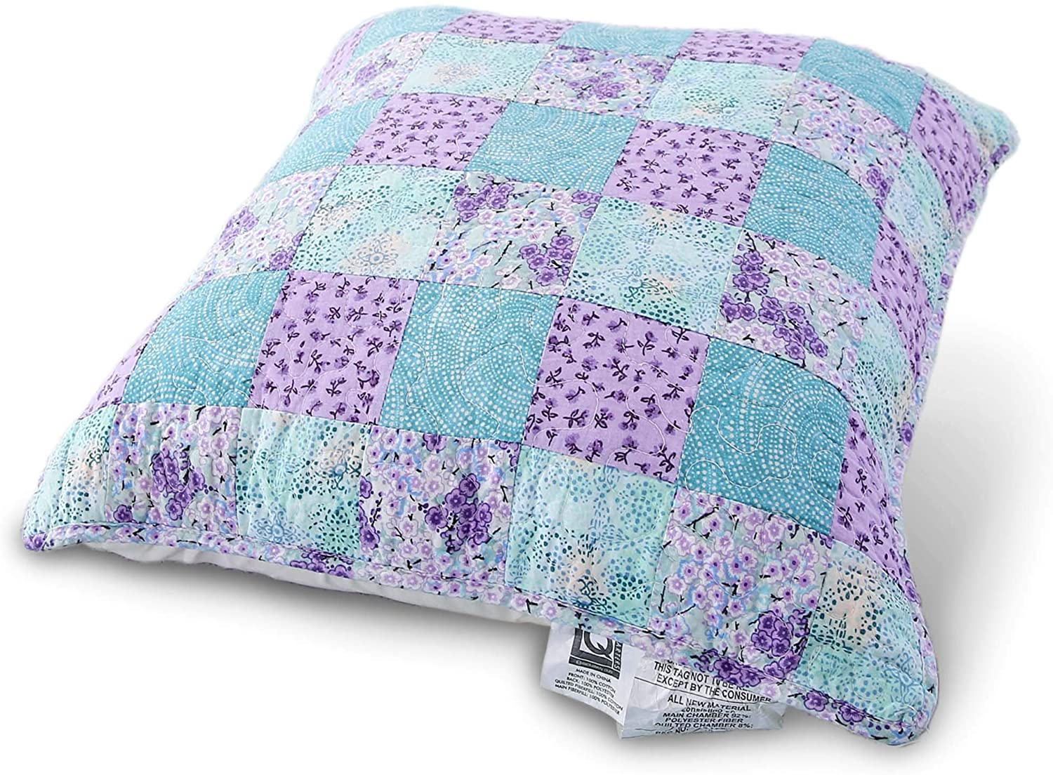Mintorai 100% Cotton Patchwork Decorative Throw Pillow, Purple and Green
