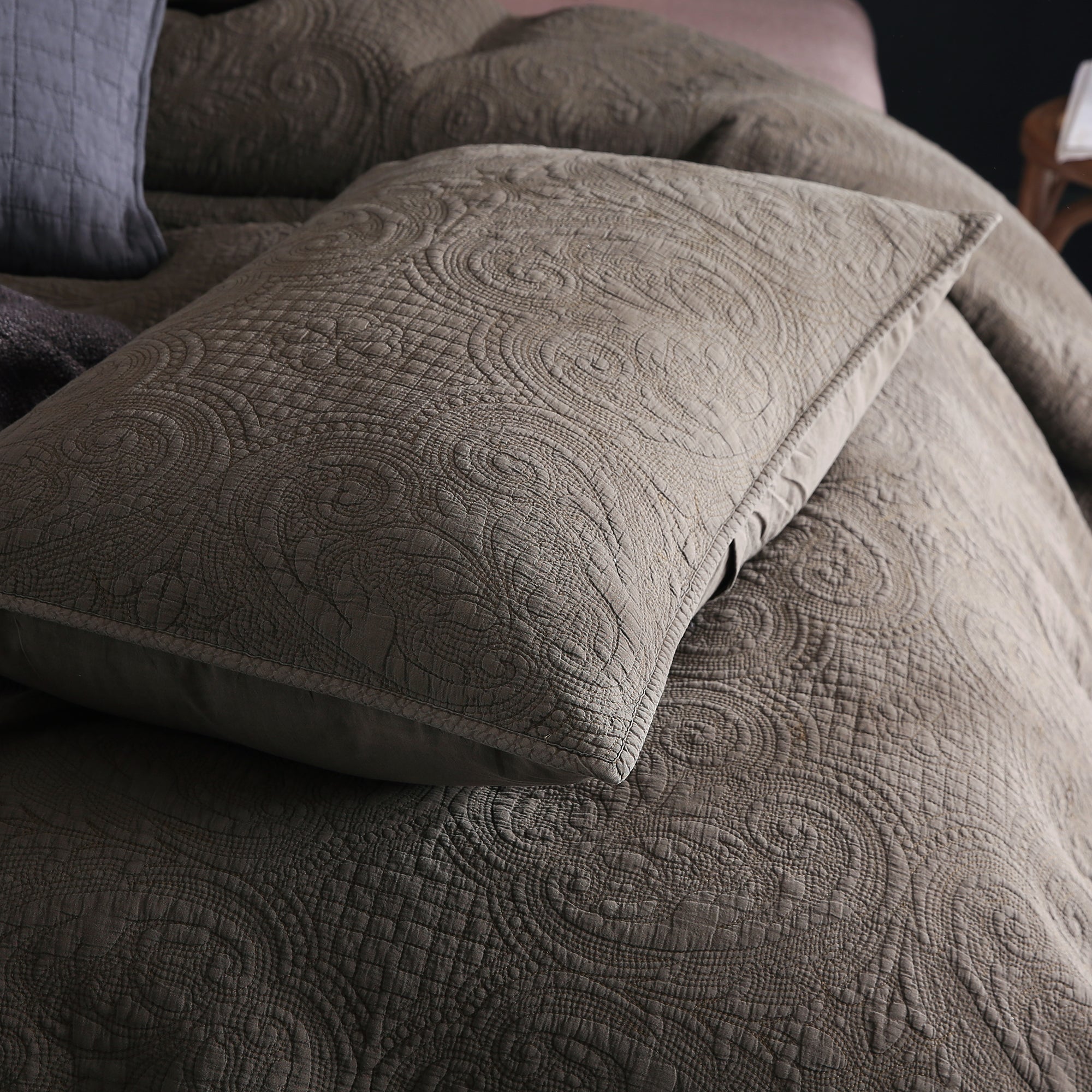 Mintorai 100% Cotton Floral Design Embroidered Throw Pillow, Blue or Brown