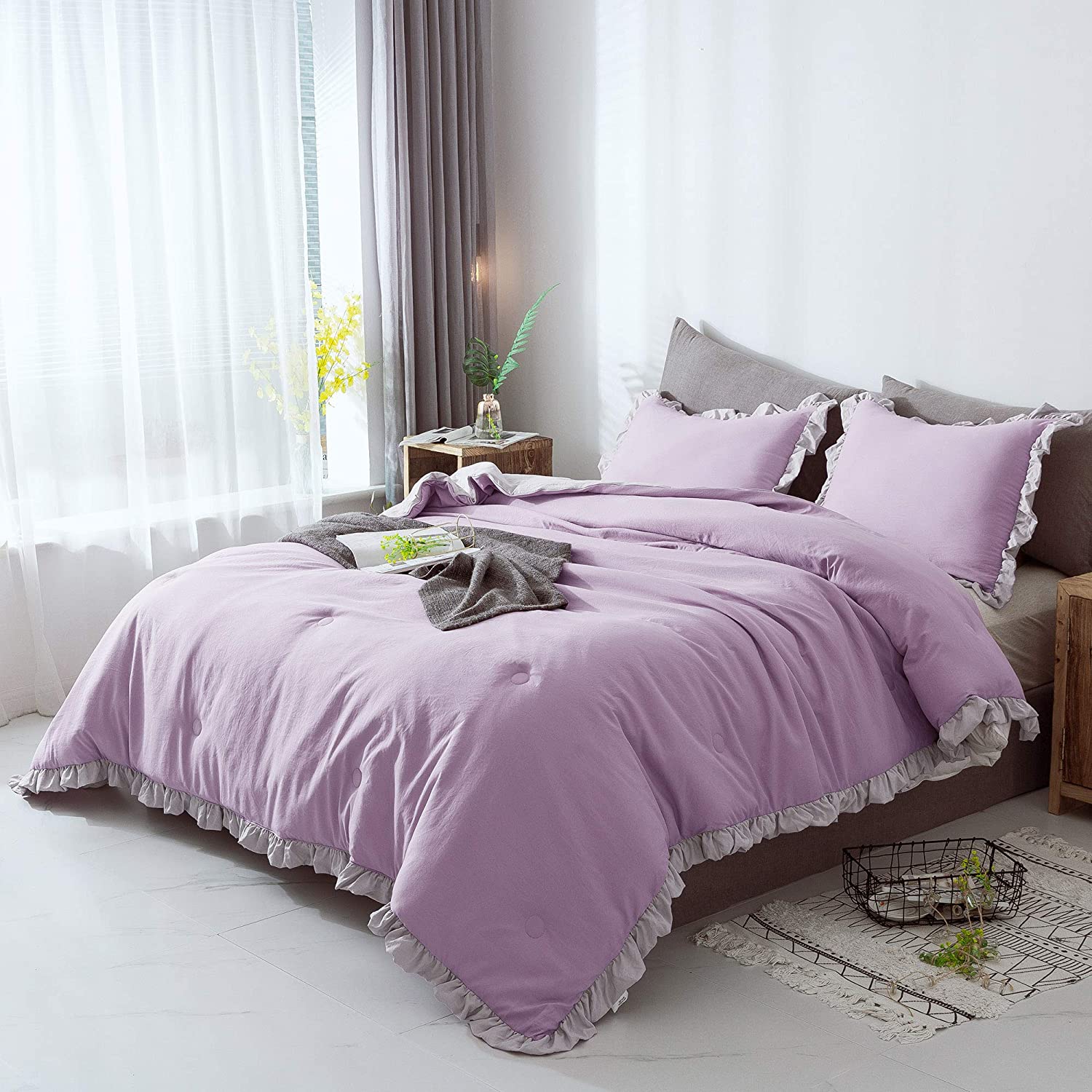 Mintorai Ultra Soft Quilted Comforter Set with Ruffled Trim Edge, Peach Rose, Room Decor, Graduation Gifts